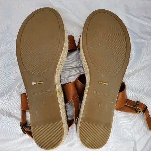 ♡ Bamboo Brown Faux Leather Strappy Espadrille Sandals Size 10 - Picture 5 of 5